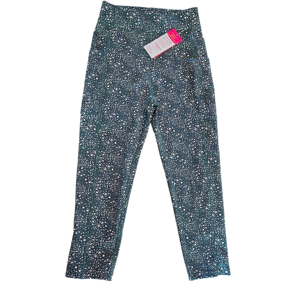 POP Fit Green High Waist Leggings Star Print Athletic Pants Activewear Small NWT